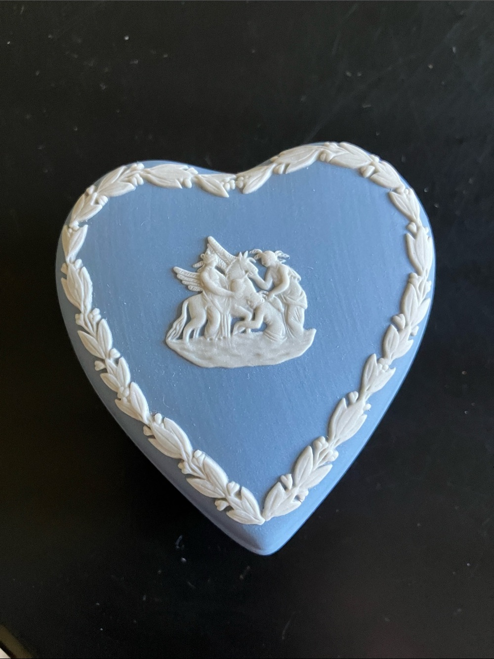Wedgwood Blue and White Heart-Shaped Jasperware Trinket Box